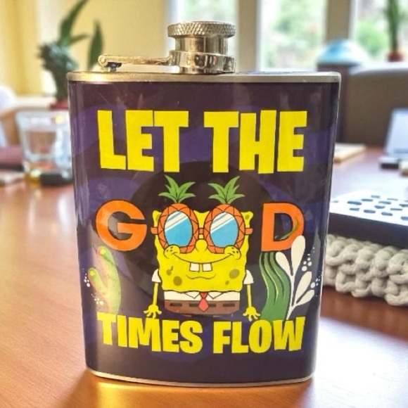 SpongeBob Flask Let the Good Times Flow 7oz Stainless Steel 2020 Nickelodeon - Picture 5 of 8
